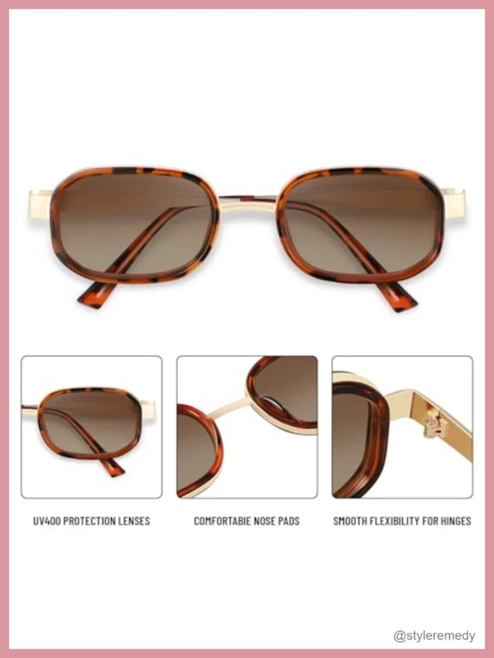 Retro Rectangle Sunglasses UV400 Protection Stainless Steel Frame Unisex